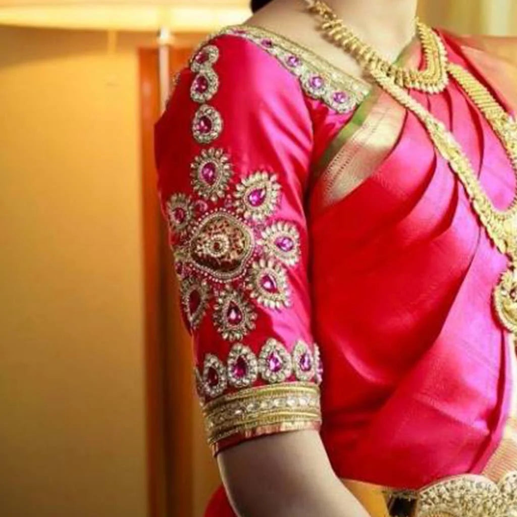 Maggam Work Blouse With Kundan Stone Design