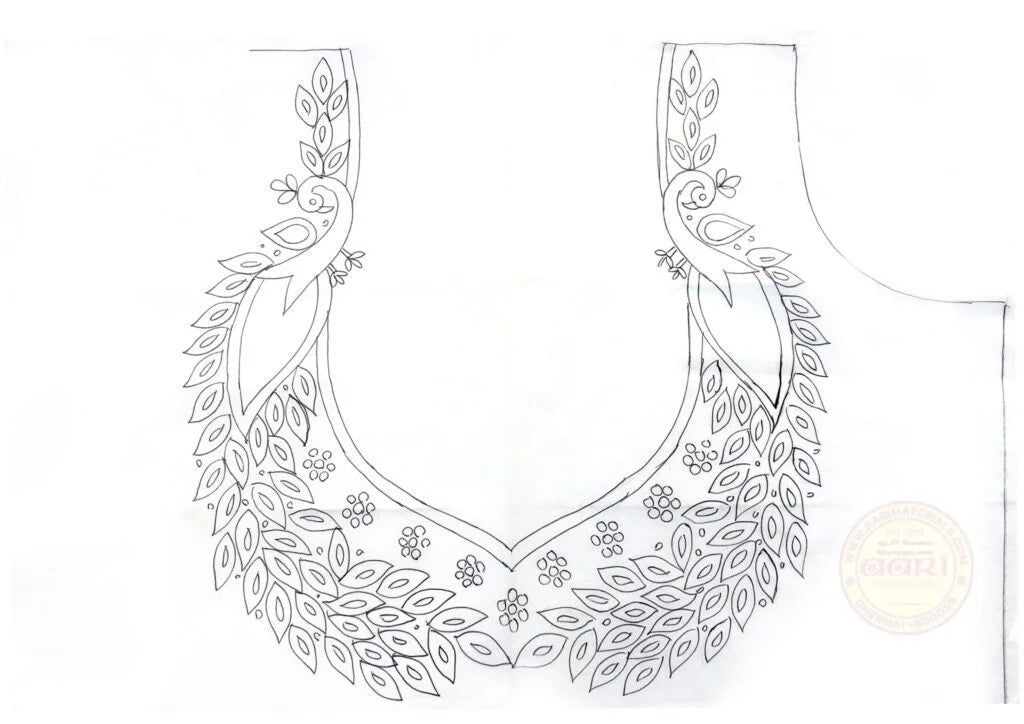 Hand drawn aari work printable designs for back neck