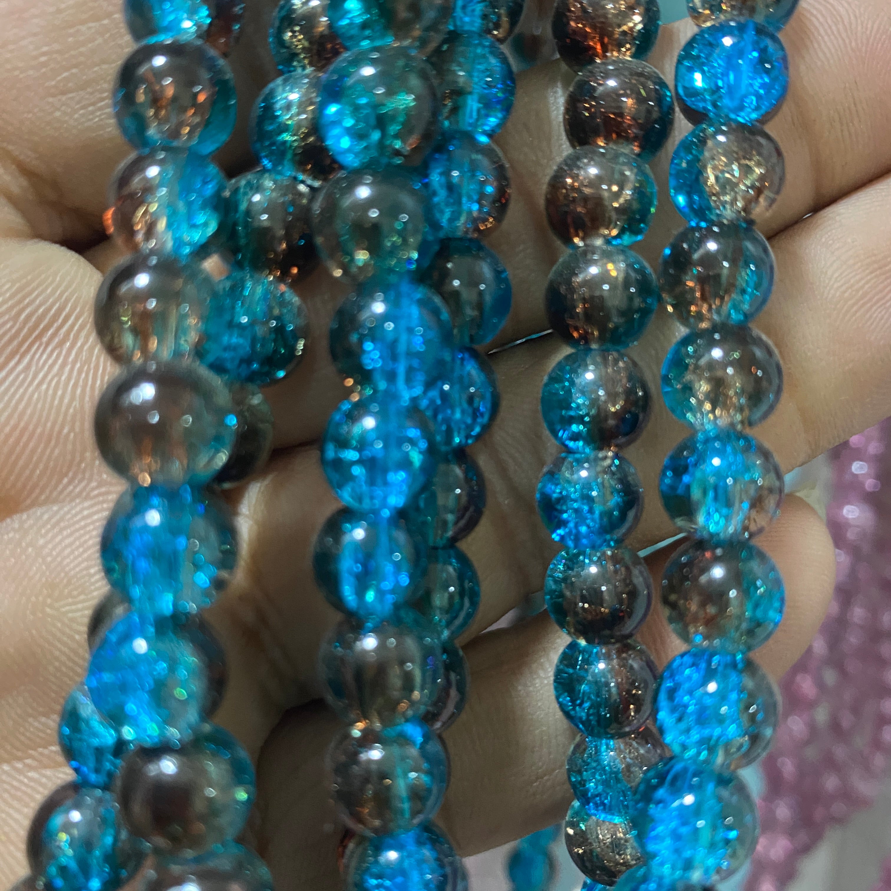 Crackle Glass beads Size 8mm Blue with Black Color (1Line)
