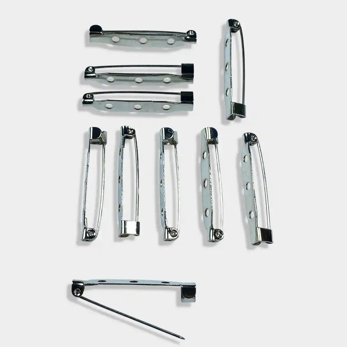 Silver 3-Hole Brooch Clasps for Jewellery Making (Pack of 10 Pieces)