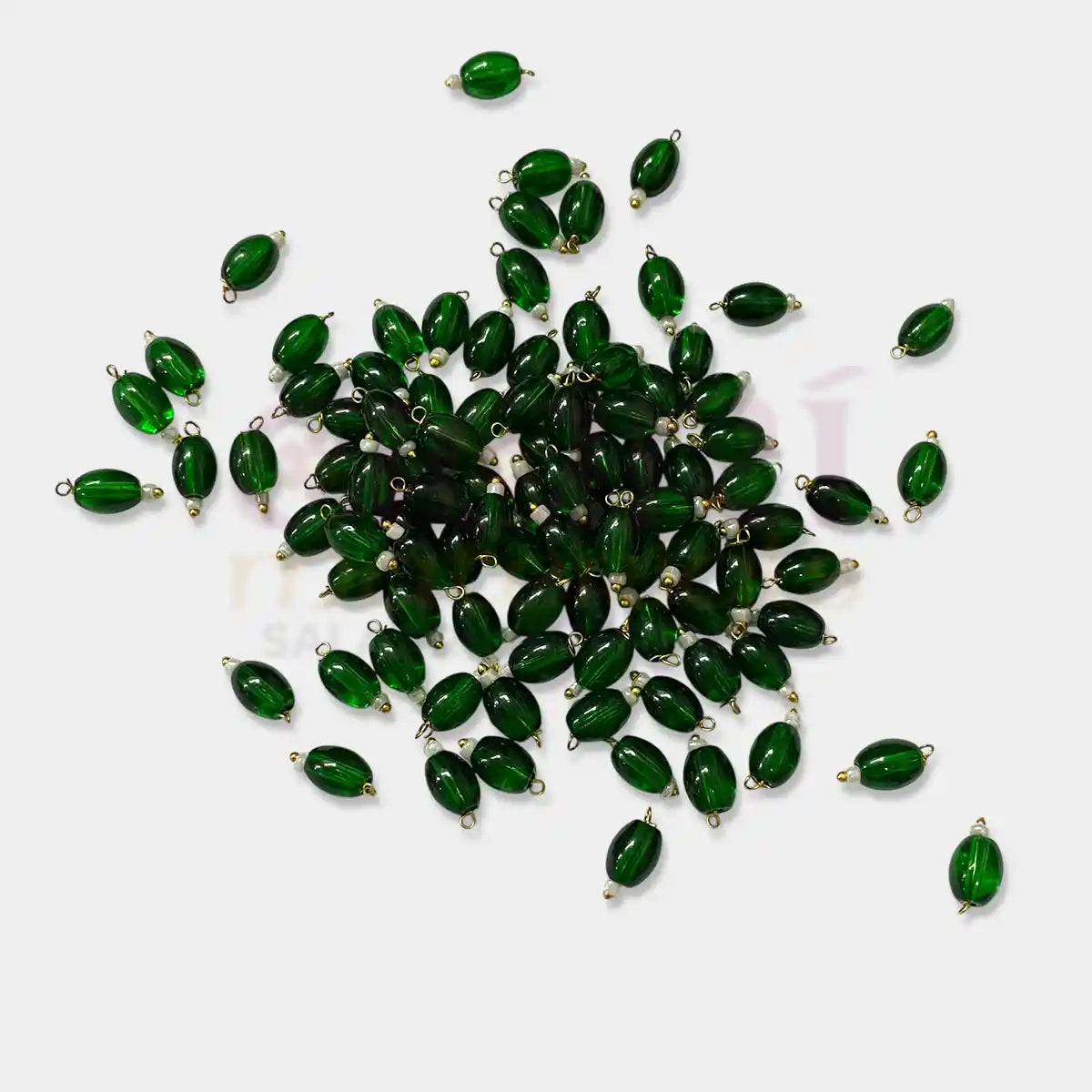 Hanging Beads Oval Shape Readymade Hook (8mmx6mm) Glassy Green Color
