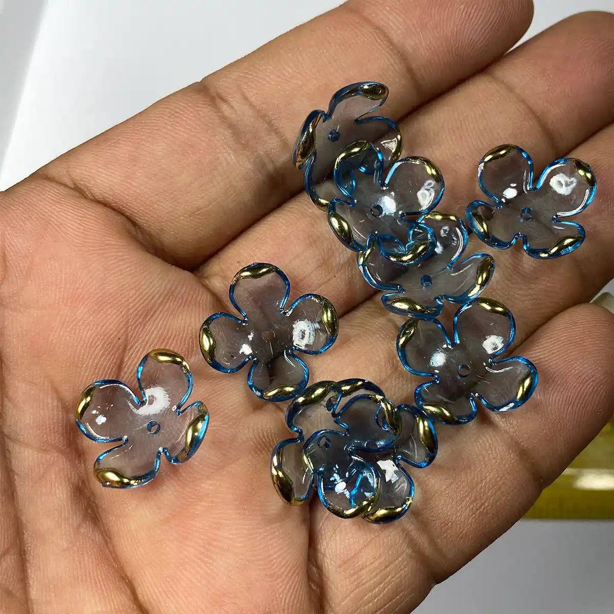 3D Resin flower Beads With Golden Edge Blue Color - 10 grams