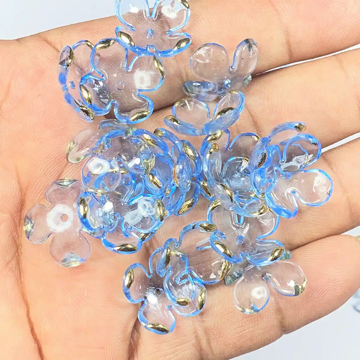 3D Resin flower Beads With Golden Edge Sky Blue Color - 10 grams