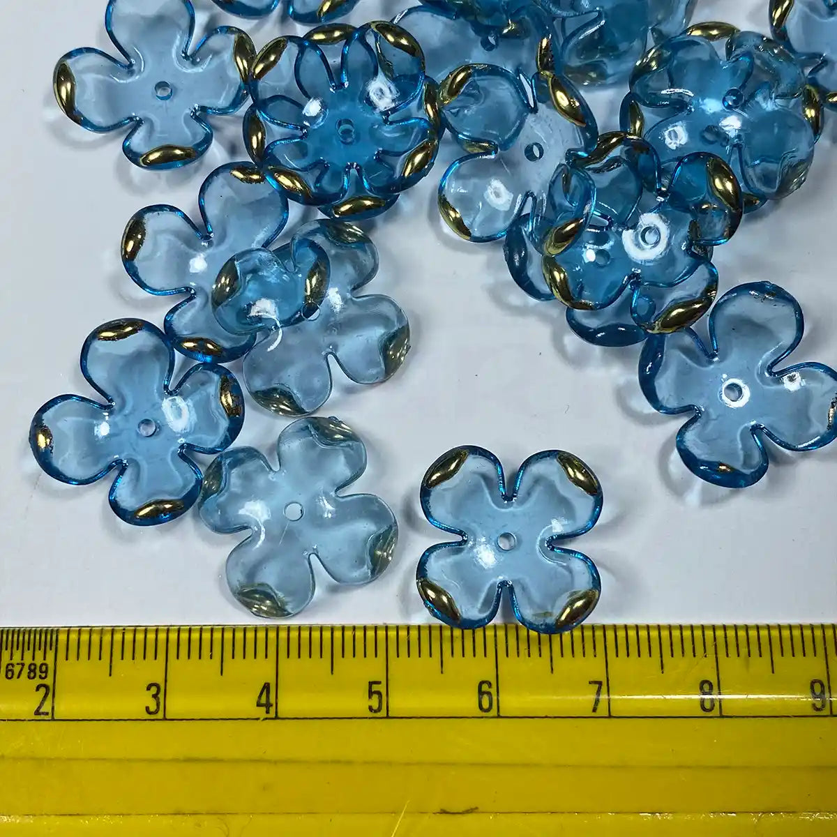 3D Resin flower Beads With Golden Edge Blue Color - 10 grams