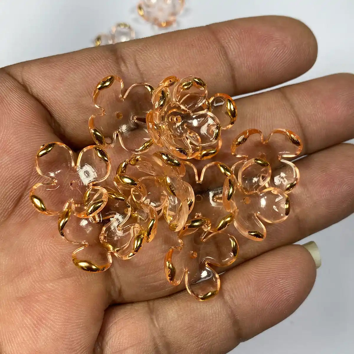 3D Resin flower Beads With Golden Edge Orange Color - 10 grams