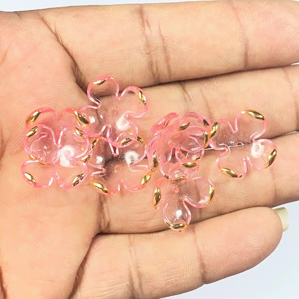 3D Resin flower Beads With Golden Edge Pink Color - 10 grams