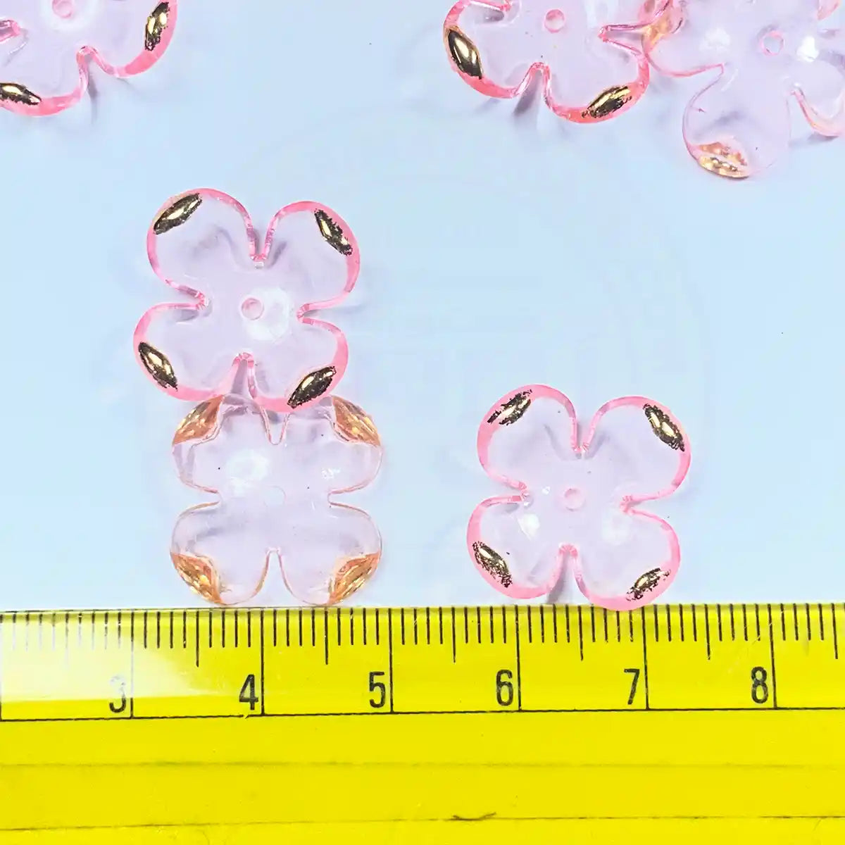 3D Resin flower Beads With Golden Edge Pink Color - 10 grams