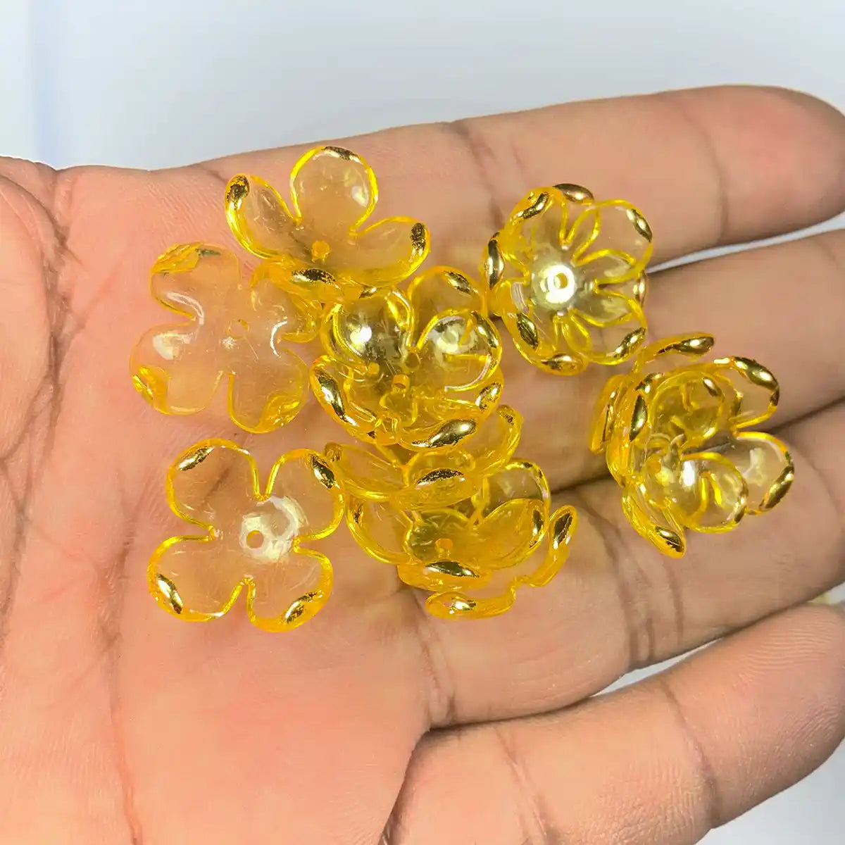 3D Resin Flower Beads with Golden Edge Yellow Color - 10 grams