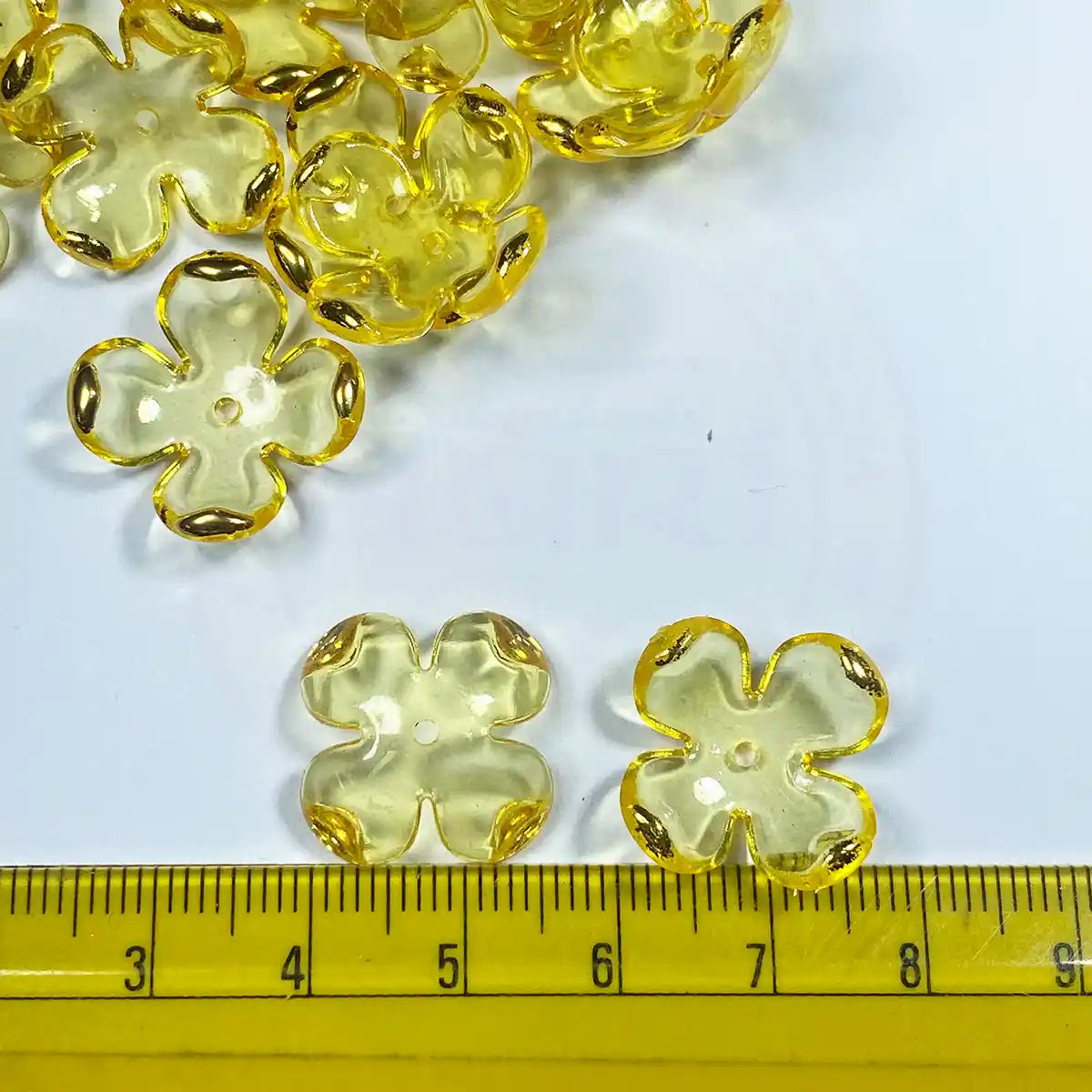 3D Resin Flower Beads with Golden Edge Yellow Color - 10 grams