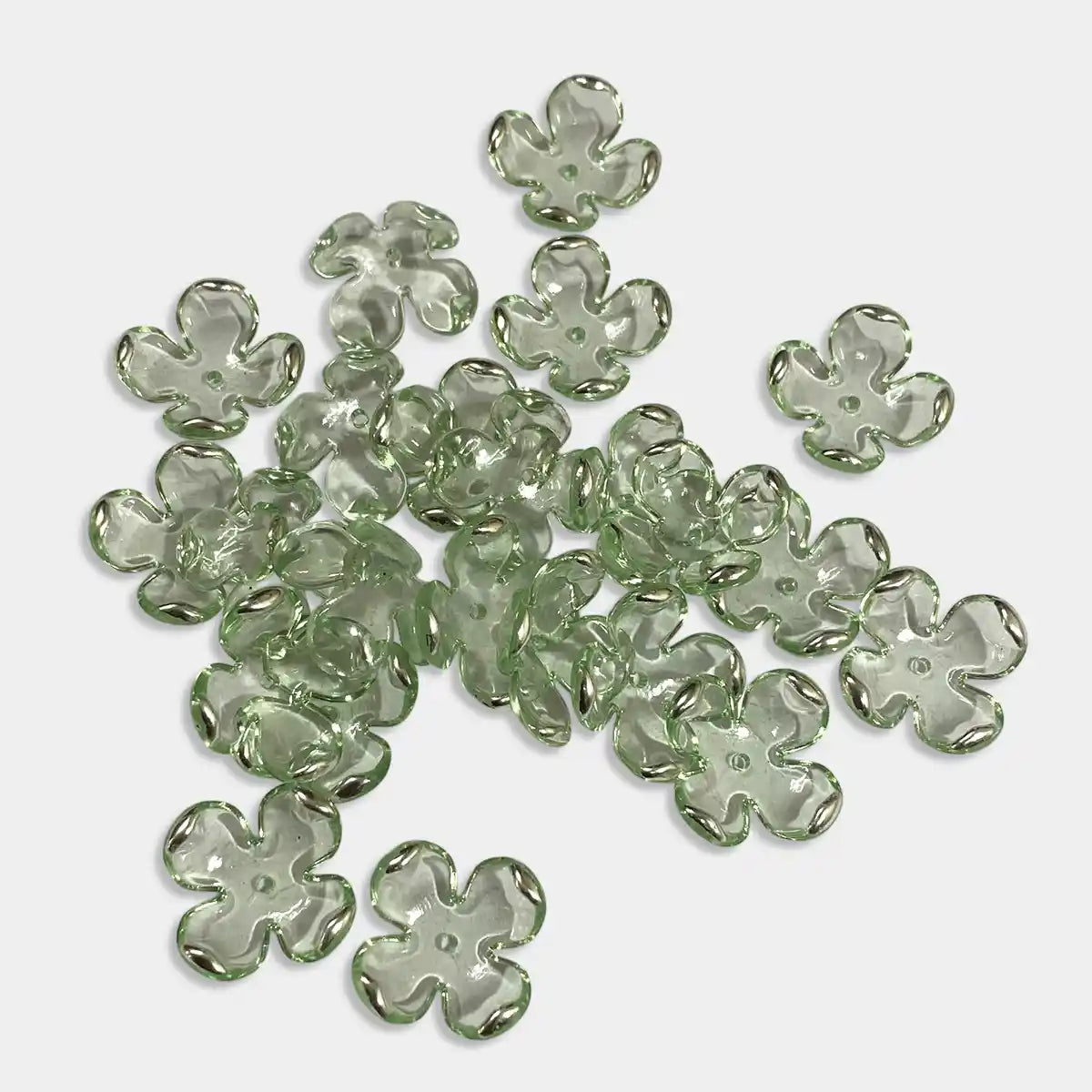 3D Resin Flower Beads with Silver Edge Light Green Color - 10 grams