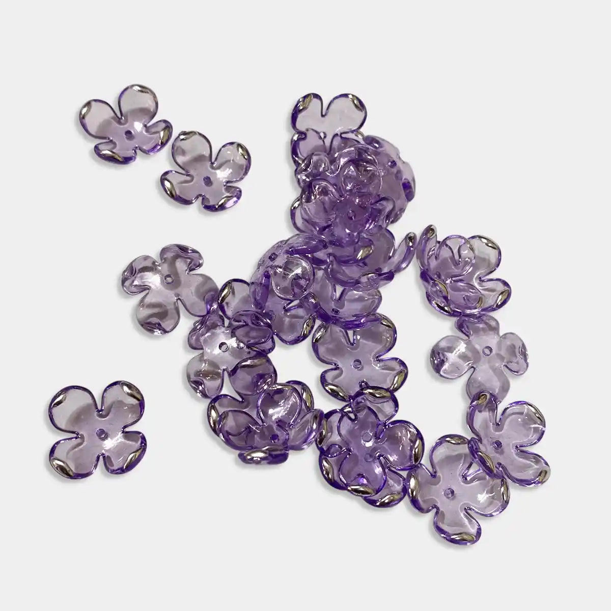 3D Resin Flower Beads with Silver Edge Purple Color - 10 grams