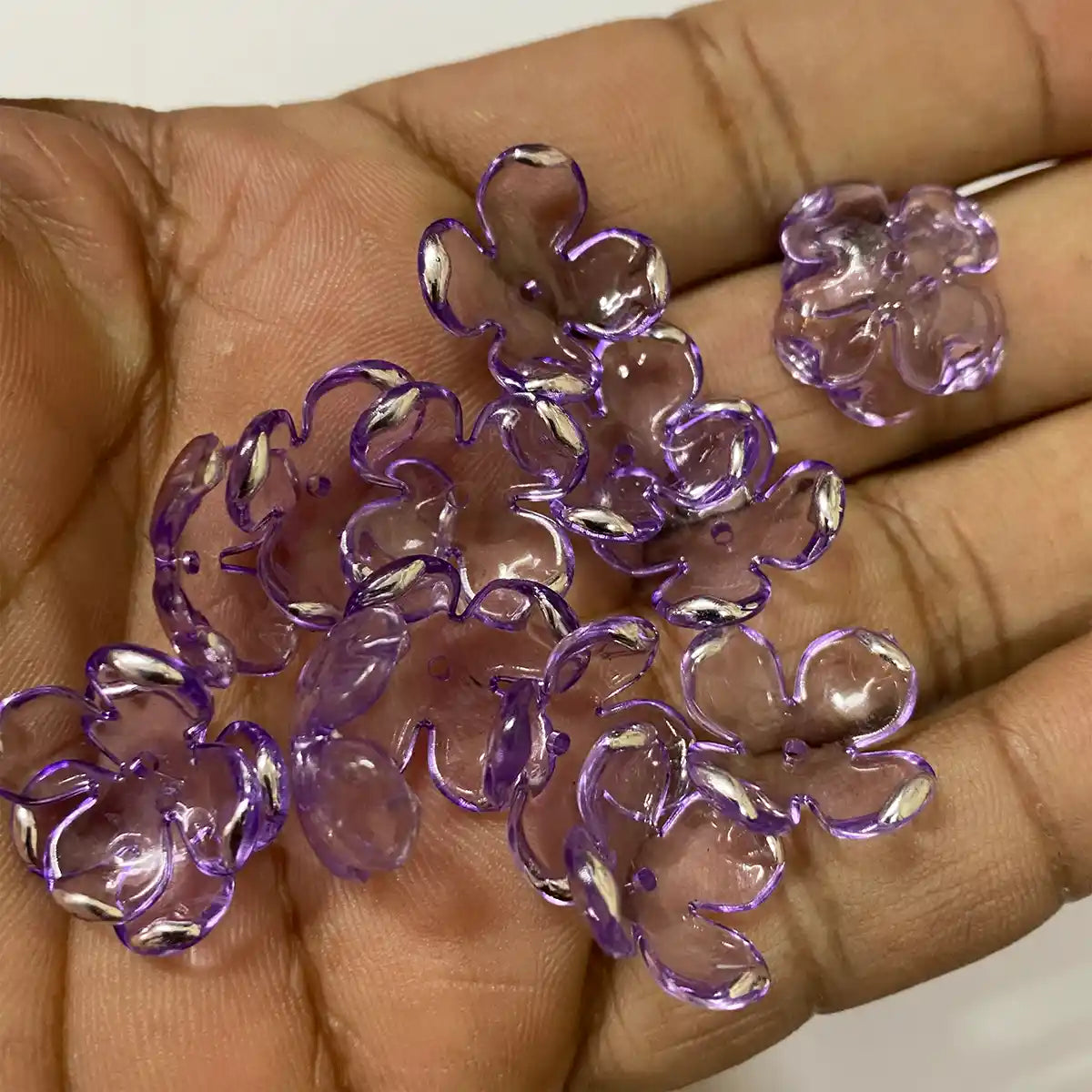 3D Resin Flower Beads with Silver Edge Purple Color - 10 grams
