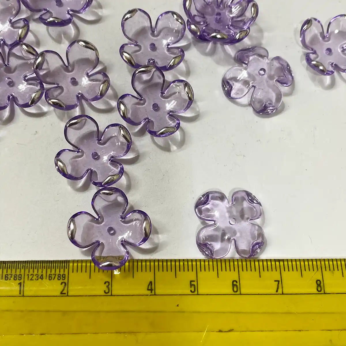 3D Resin Flower Beads with Silver Edge Purple Color - 10 grams