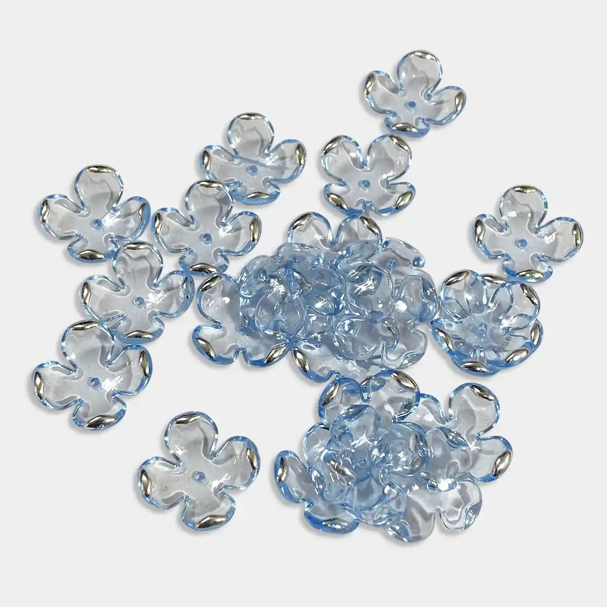 3D Resin Flower Beads with Silver Edge Sky Blue Color - 10 grams