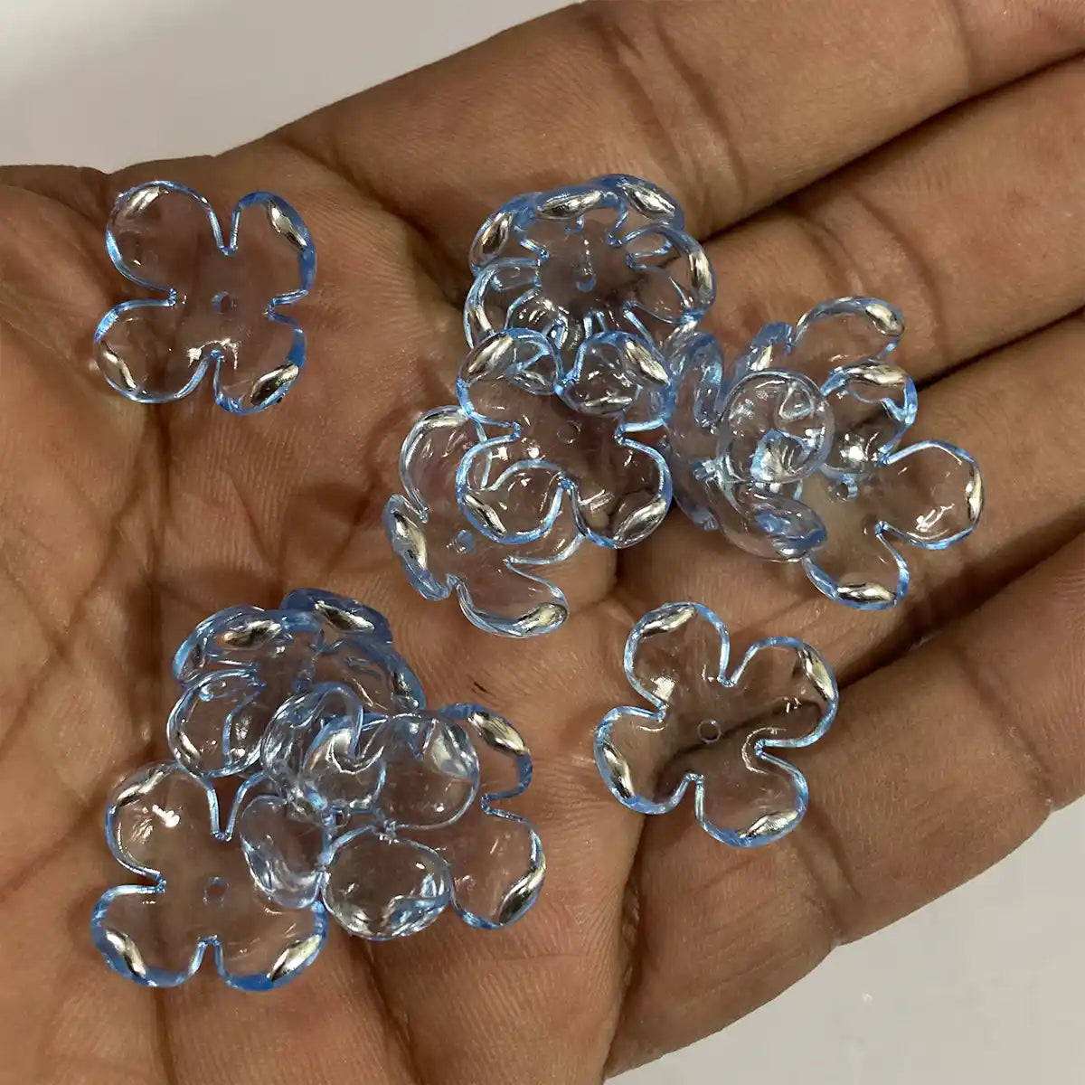 3D Resin Flower Beads with Silver Edge Sky Blue Color - 10 grams