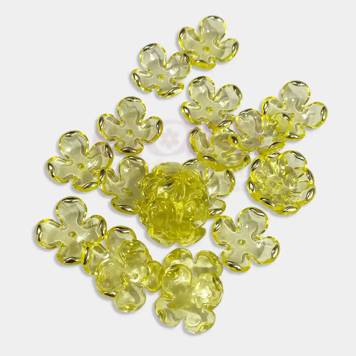 3D Resin Flower Beads with Silver Edge Yellow Color - 10 grams