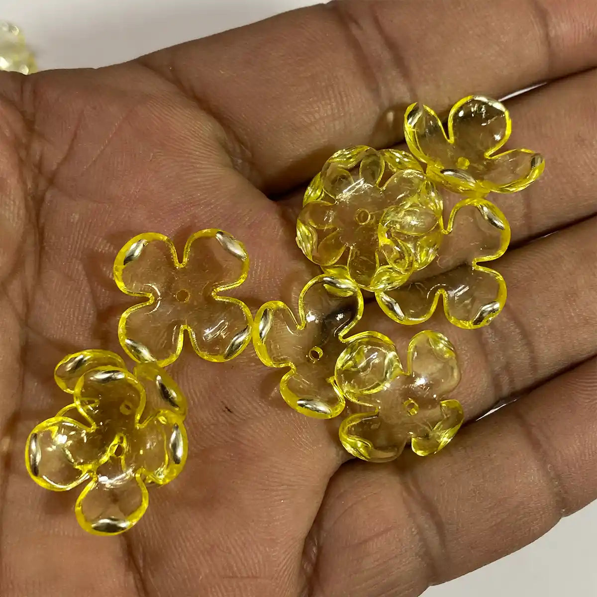 3D Resin Flower Beads with Silver Edge Yellow Color - 10 grams