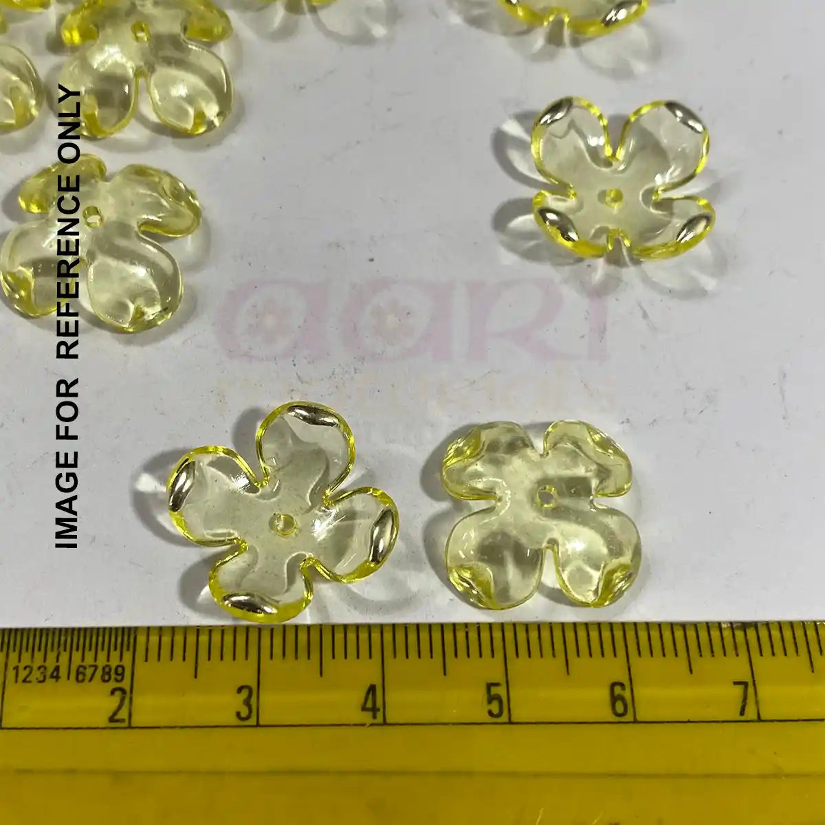 3D Resin Flower Beads with Silver Edge Yellow Color - 10 grams