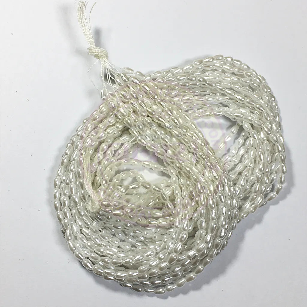 3MM Drpo Shape (Wheat Beads) Beads Pearl White Color 1Bunch (12 line)
