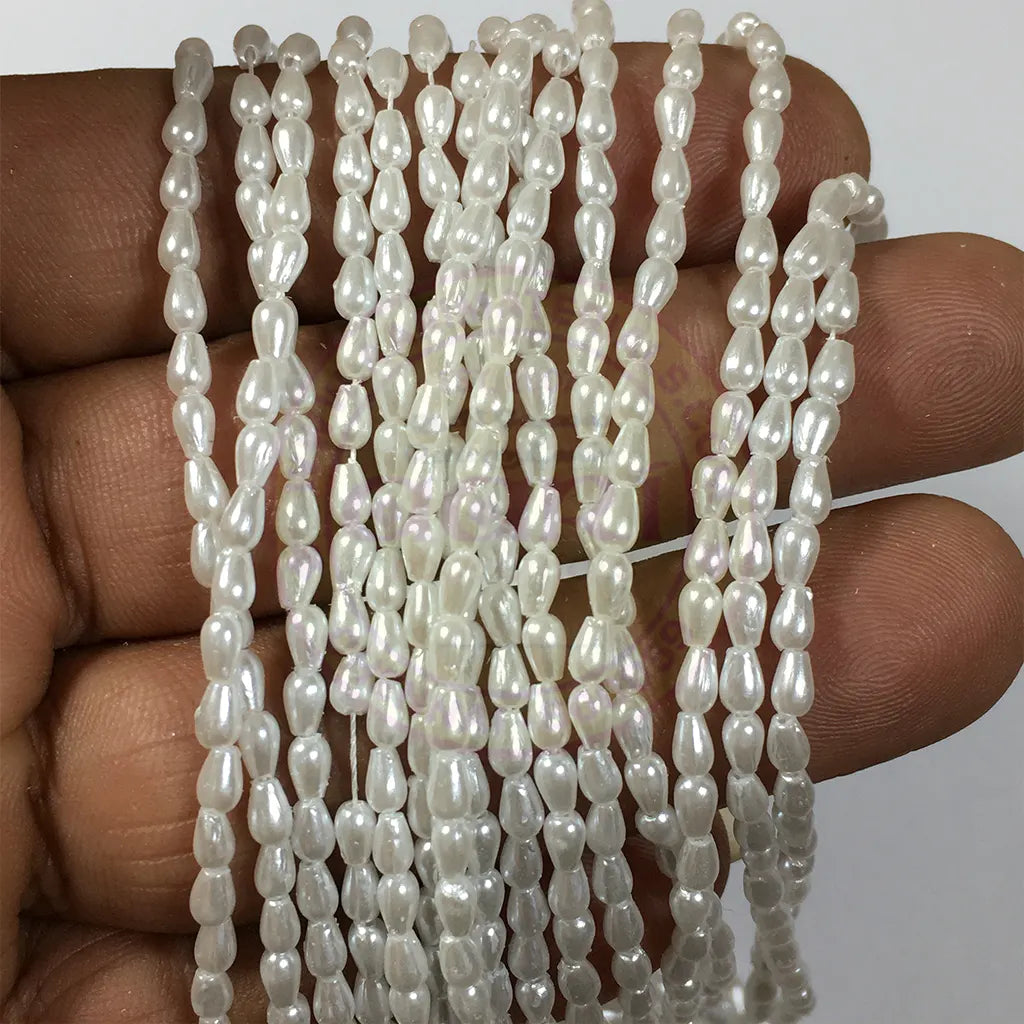 3MM Drpo Shape (Wheat Beads) Beads Pearl White Color 1Bunch (12 line)