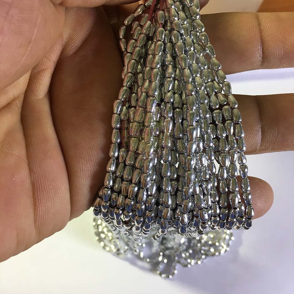 4mm Silver Color Drop Shape Beads 1Bunch(12 line)