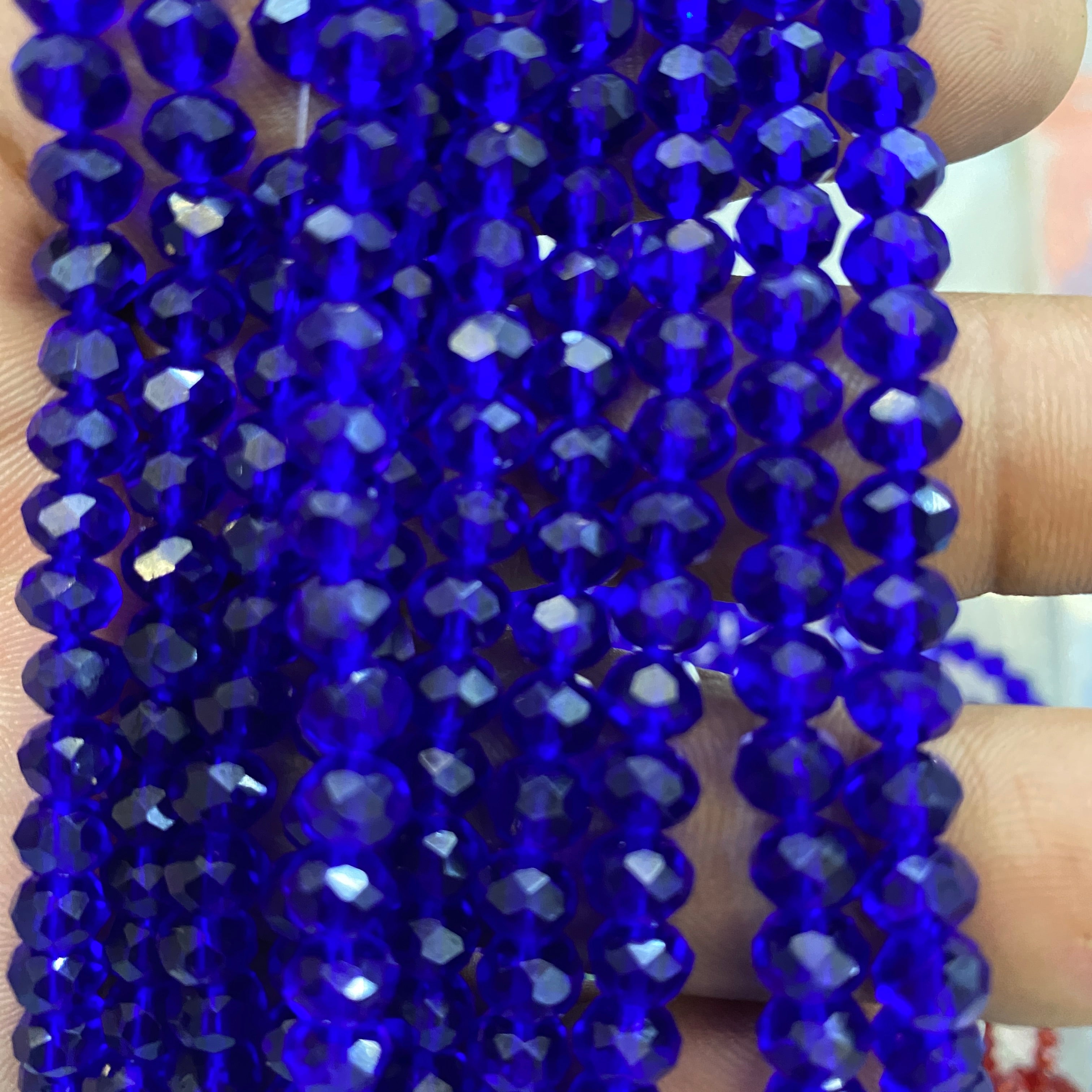 Blue Color - 6mm Crystal Diamond Cut Round Faceted Beads 1 String