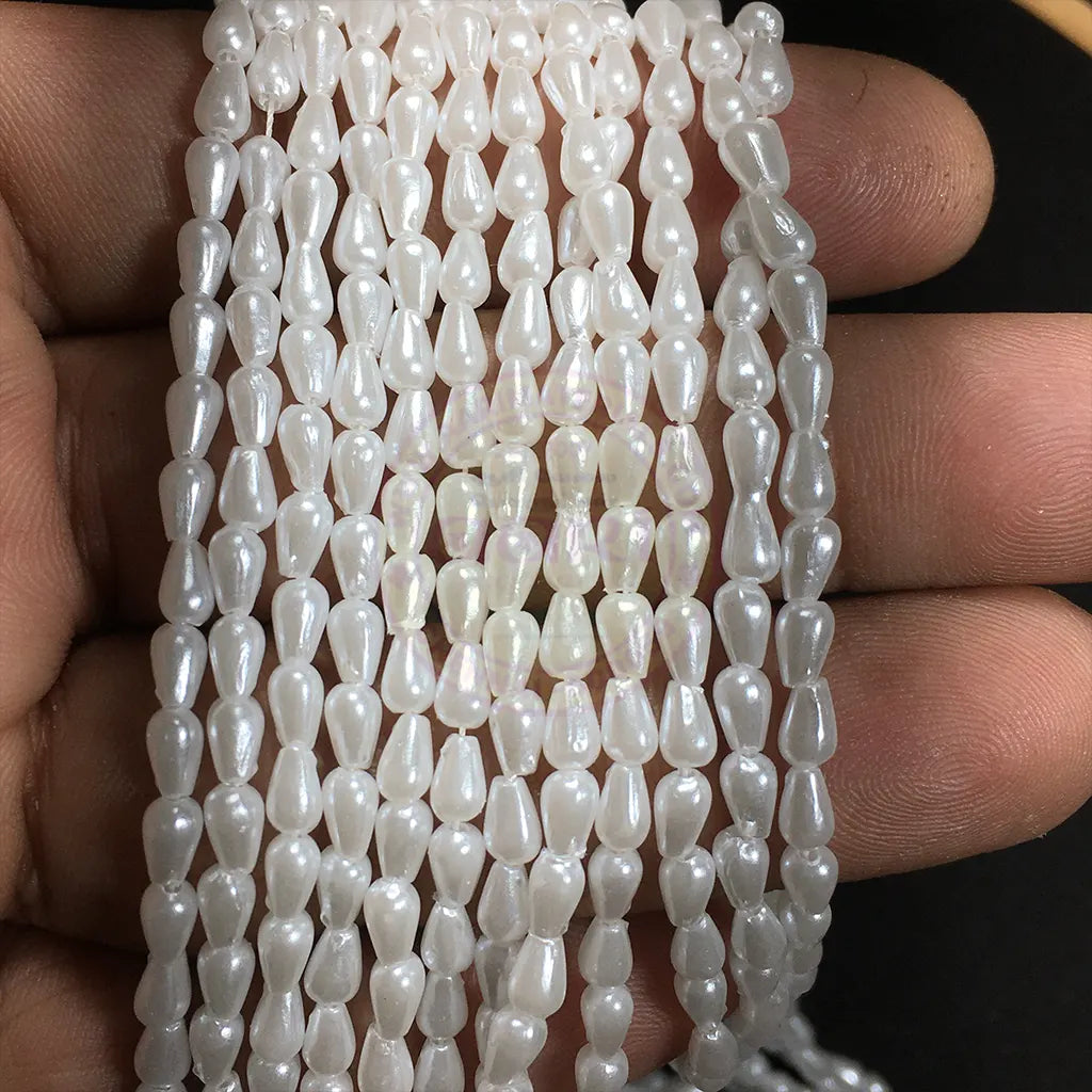 4MM Drpo Shape (Wheat Beads) Beads Pearl White Color 1Bunch (12 line)