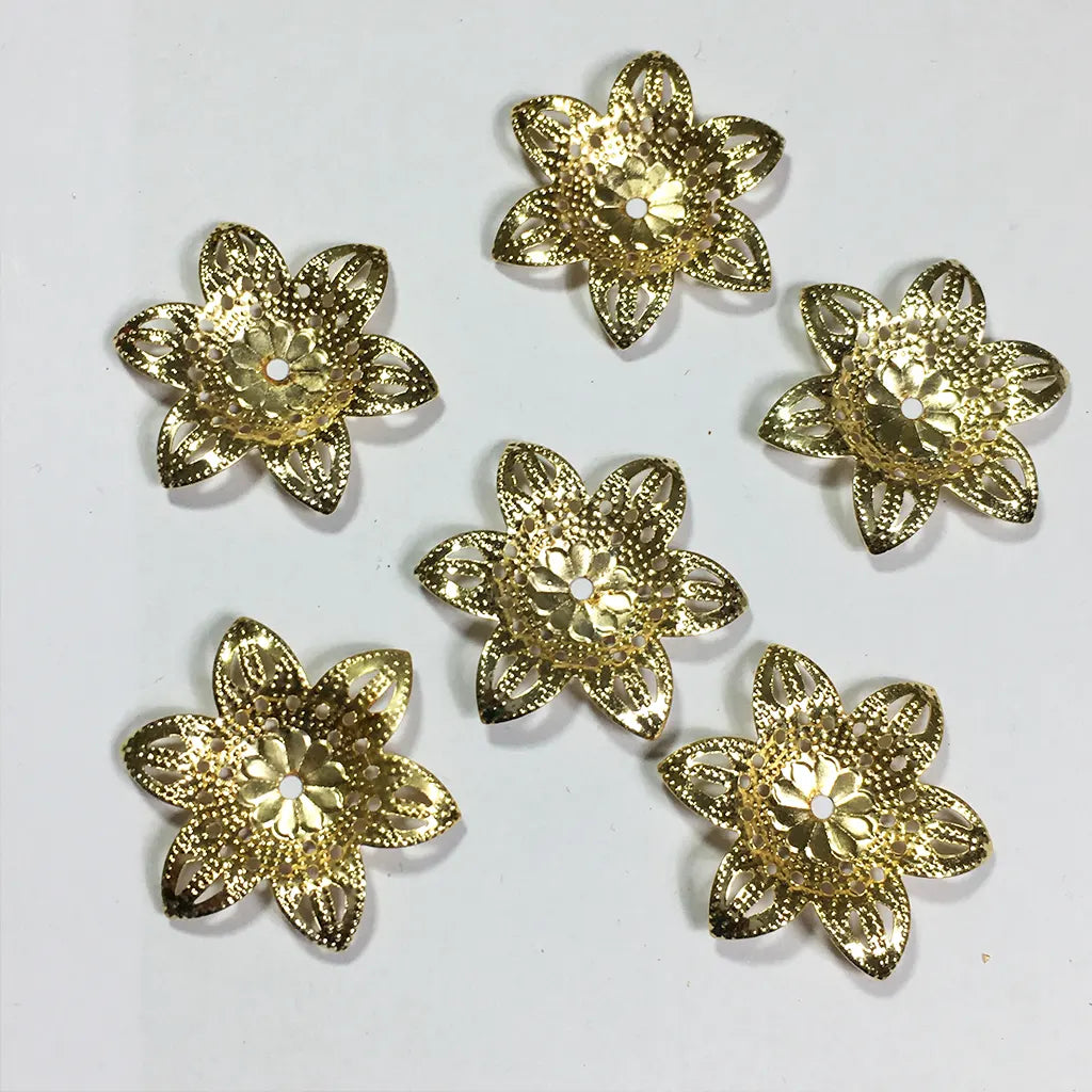 6 Pcs Metal Gold Metal Filigree Flowers Embellishment 3cm