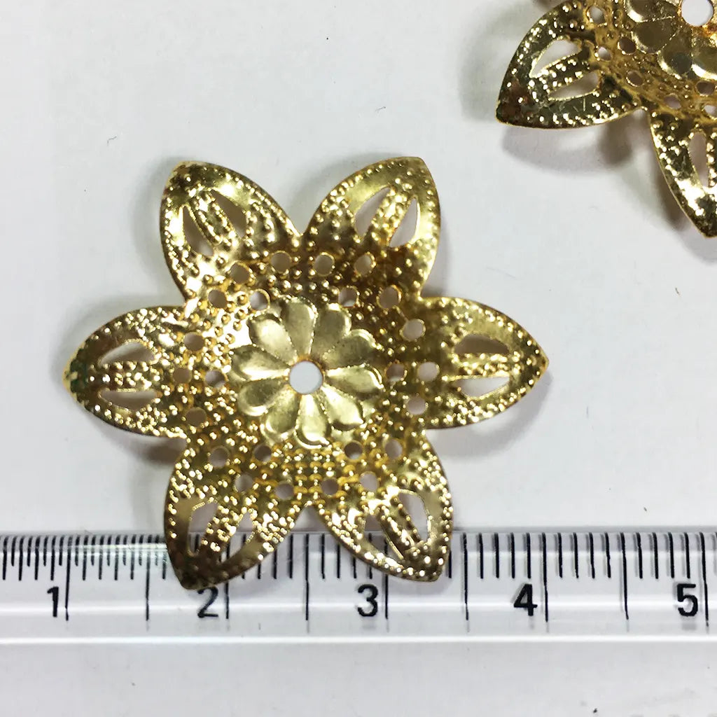 6 Pcs Metal Gold Metal Filigree Flowers Embellishment 3cm