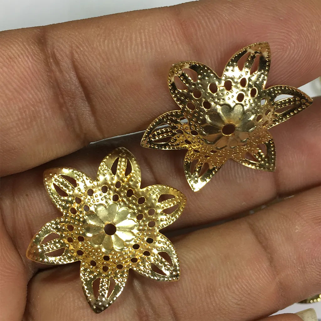 6 Pcs Metal Gold Metal Filigree Flowers Embellishment 3cm