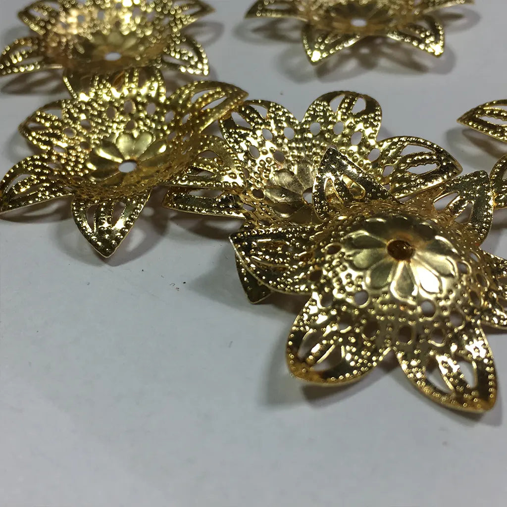 6 Pcs Metal Gold Metal Filigree Flowers Embellishment 3cm