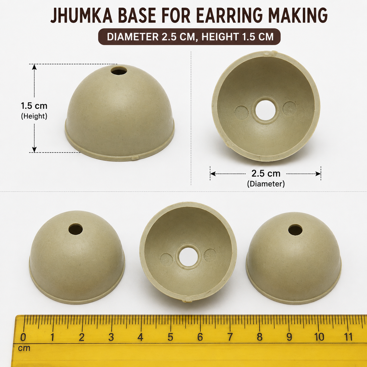 Jhumka Base For Earring Making (Diameter 2.5cm, Height 1.5cm) Medium Size 6pcs
