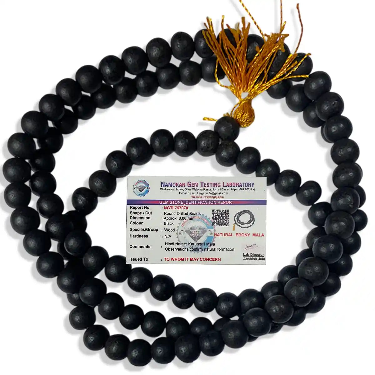 8mm Original Karungali Malai (108 Beads) – Certified Ebony Wood Mala, Black Color – Pack of 1