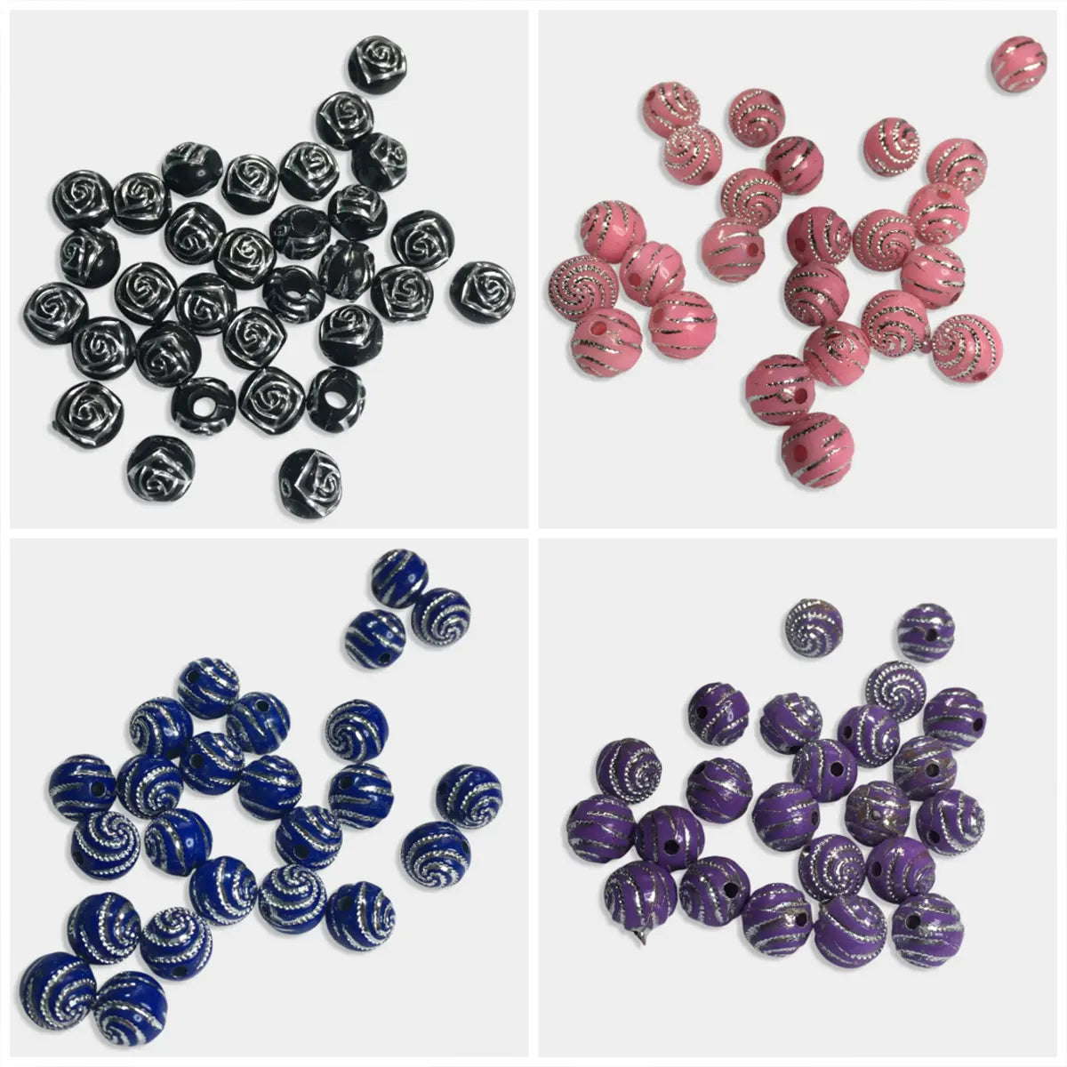 8mm Acrylic Beads Round Spiral Pattern Beads Loose Spacer - Pack of 10grams
