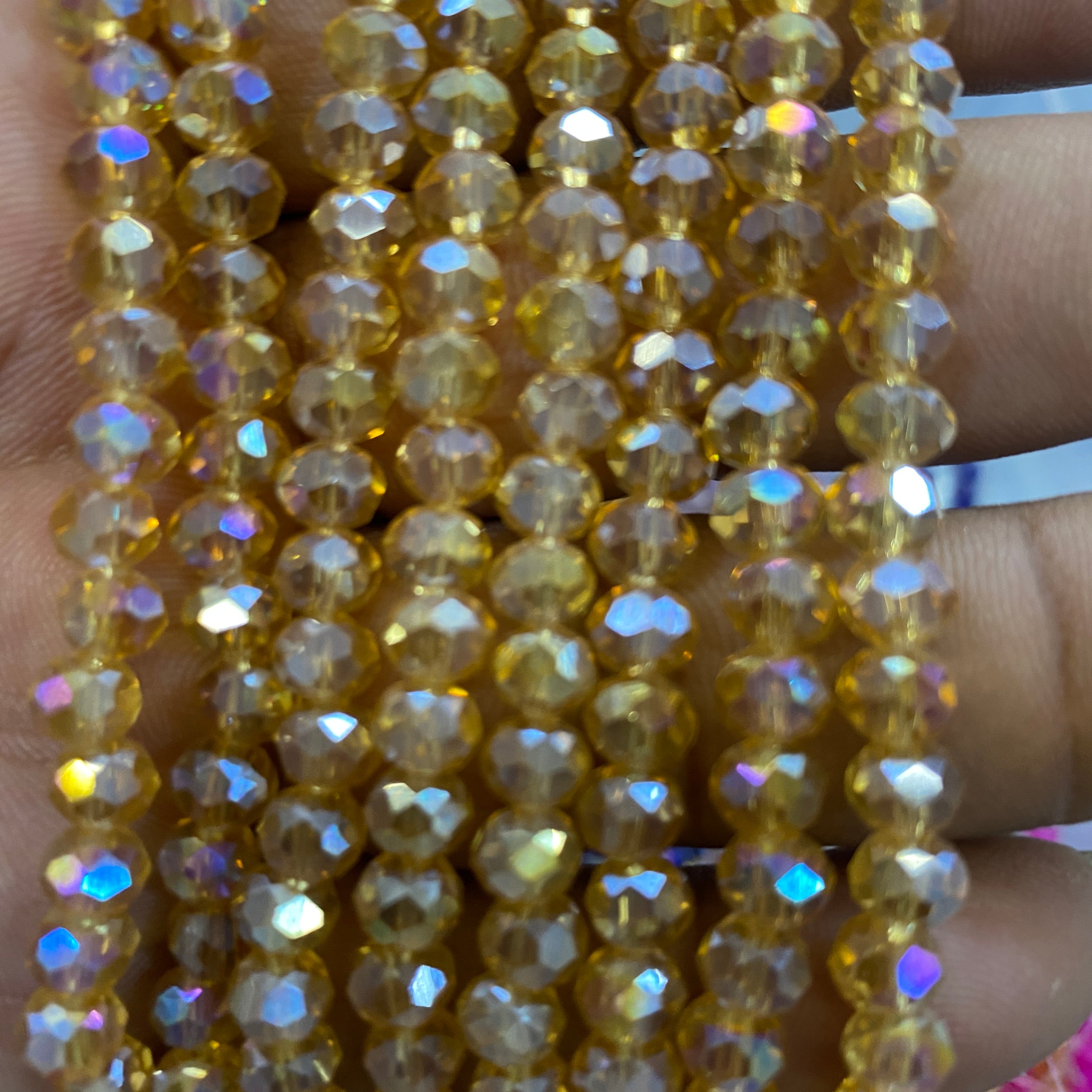 Gold Color - 6mm Crystal Diamond Cut Round Faceted Beads 1 String