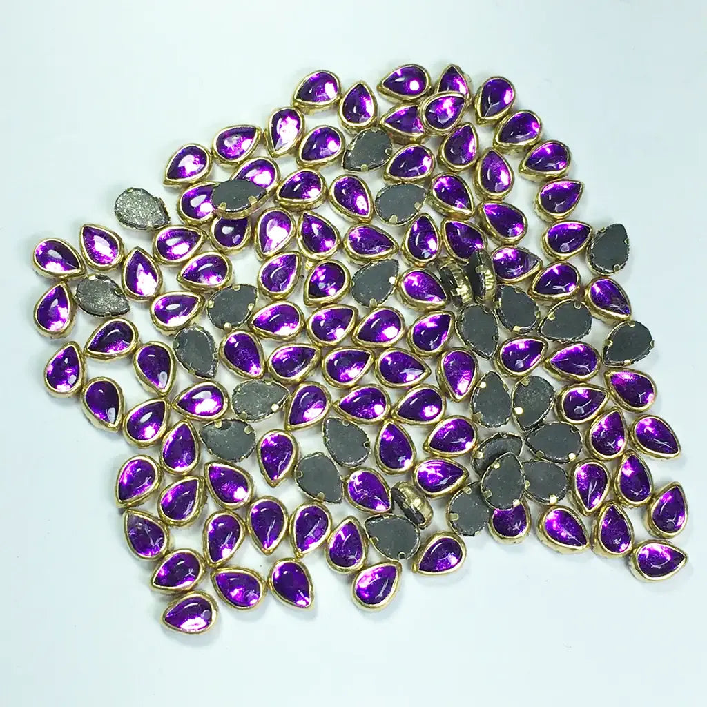 Glass Kundan Stone Framed Teardrop Shape Violet Color 6mmX4mm (20grams)