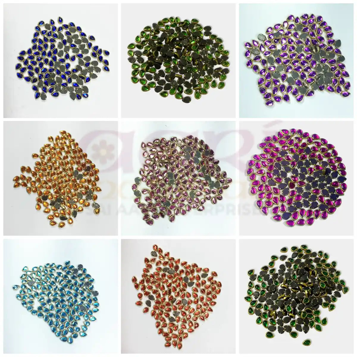 Glass Kundan Stone Framed Teardrop Shape Color 6mmX4mm (20grams)