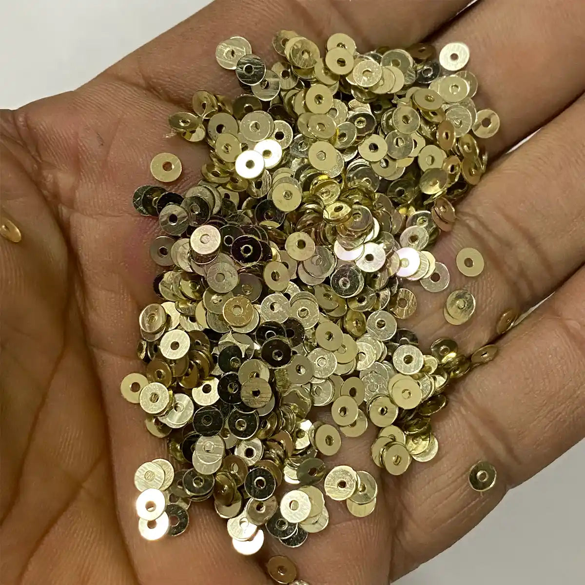 Jamki or Chamki Sequence or Round Shape Sewing Sequins Color Light Gold 4MM (10g)
