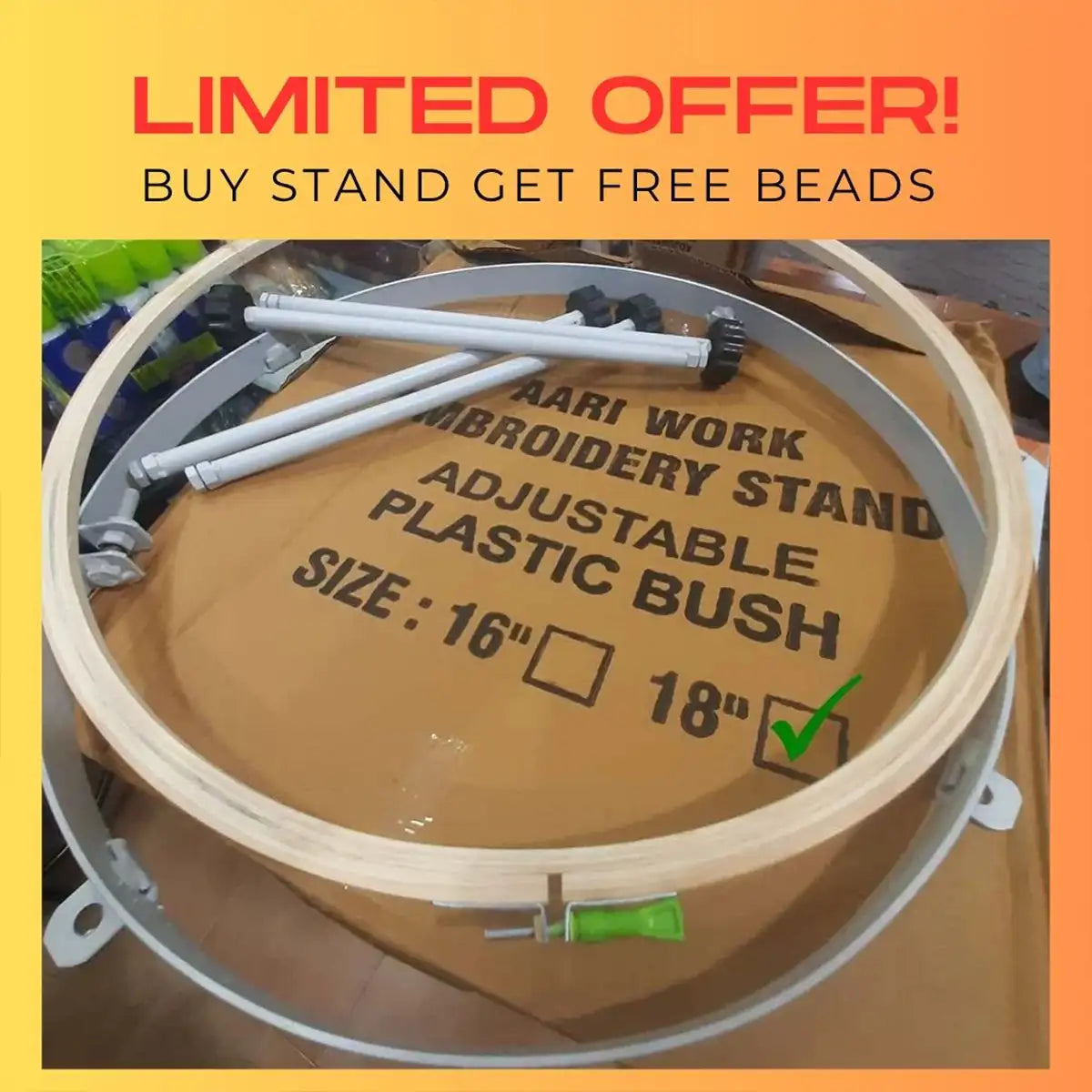 New Aari Stand (18 inches) Adjustable Plastic Bush (Pack of 1) With Wooden Frame (Includes Free Materials)
