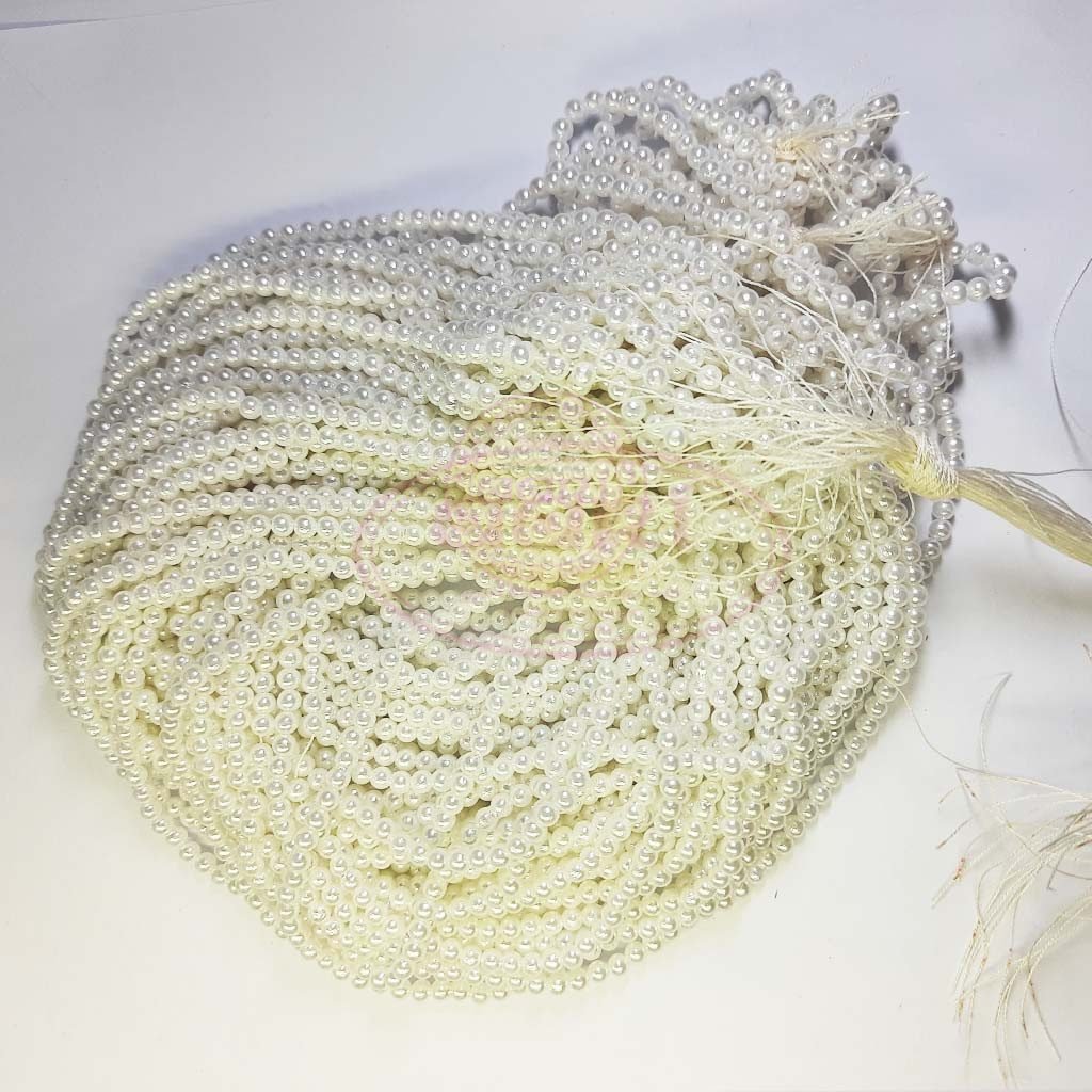 Aari Work Pearl Round Shape -1Bunch(12 lines) Color - White (2mm, 3mm, 4mm)