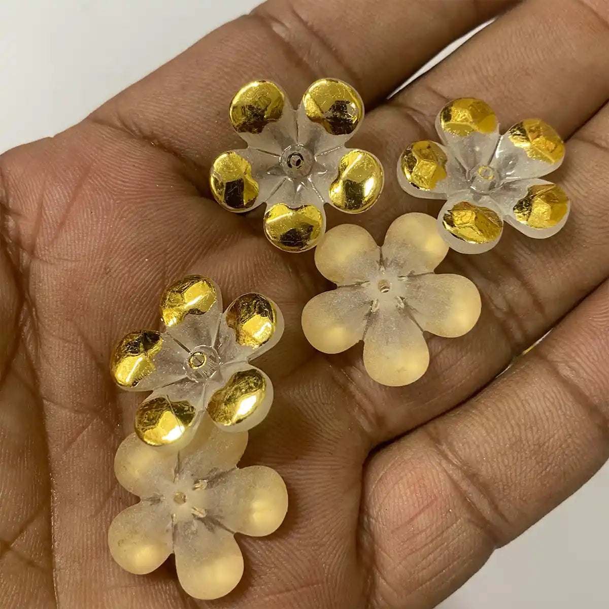 Acrylic Flower Beads with Gold Border for Brooch Making Pack of 10 grams