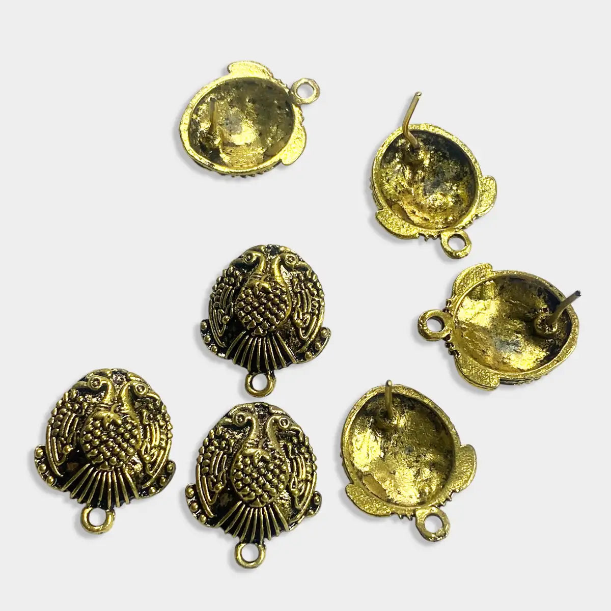 Antique Gold Metal Peacock Earrings Making Studs Tops(Pack of 2pair)