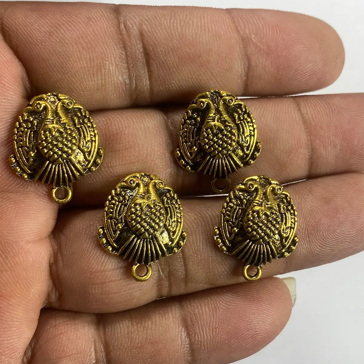 Antique Gold Metal Peacock Earrings Making Studs Tops(Pack of 2pair)