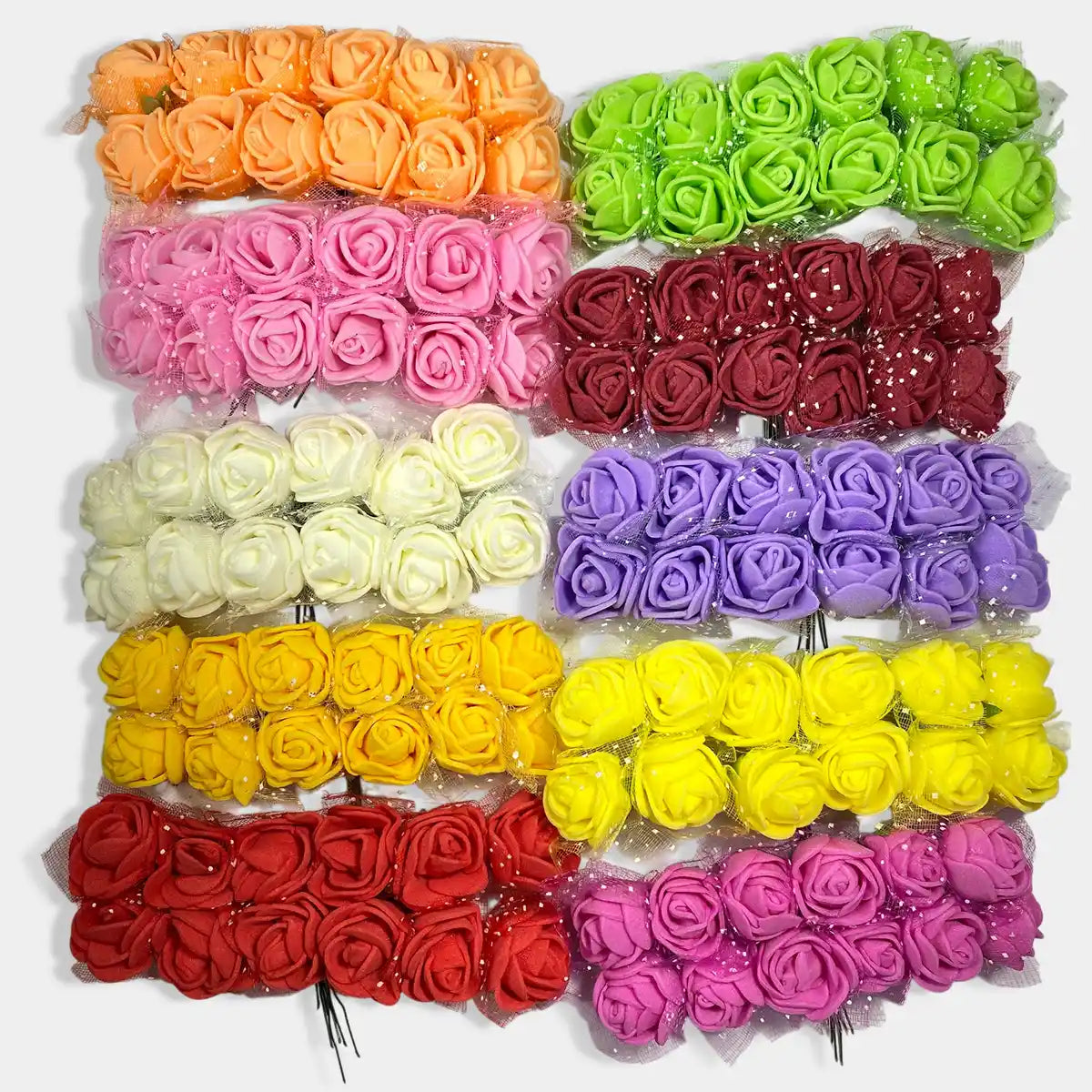Artificial Miniature Foam Rose Flower DIY Craft - Pack of 12 Pieces (1Bunch)