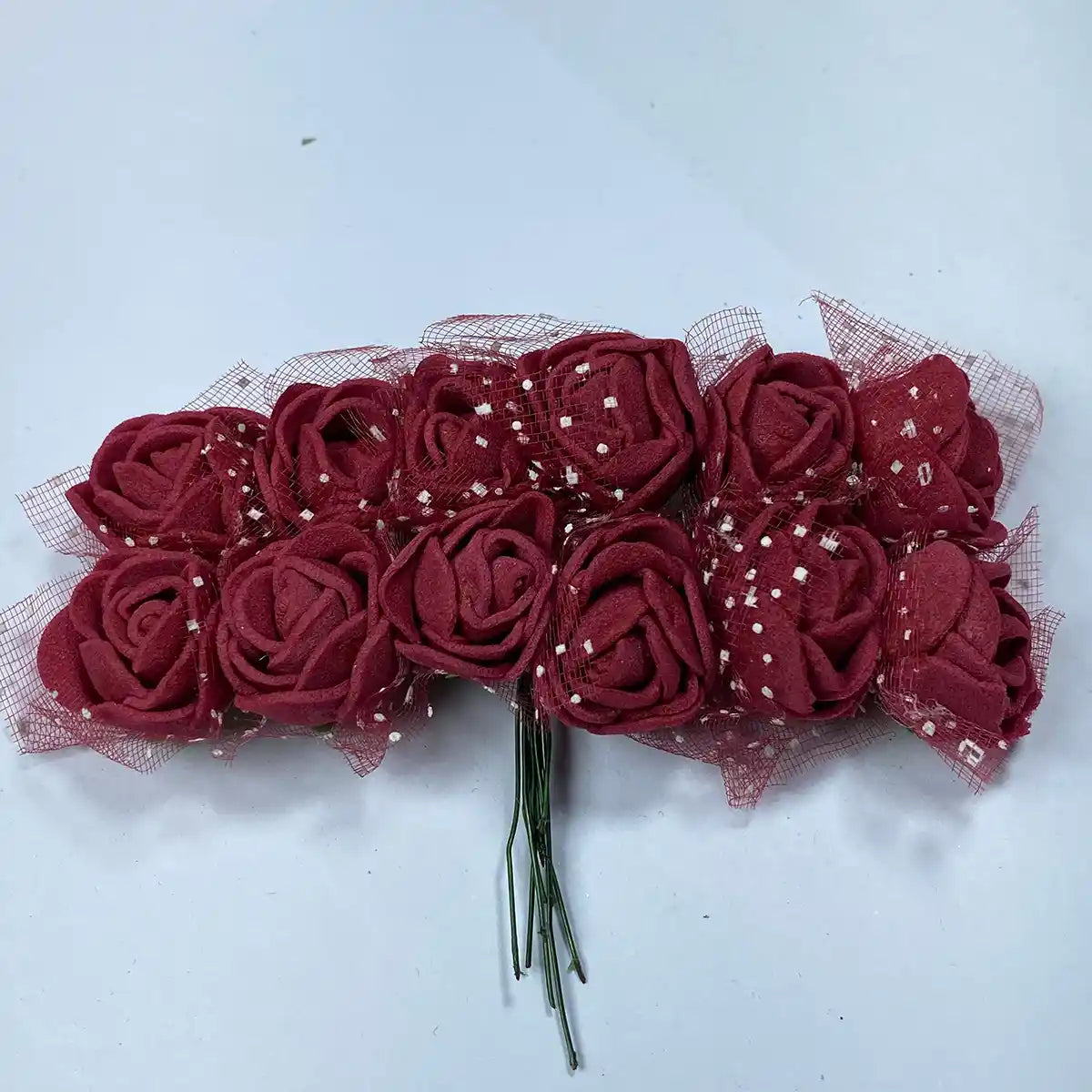 Artificial Miniature Foam Rose Flower DIY Craft - Pack of 12 Pieces (1Bunch)