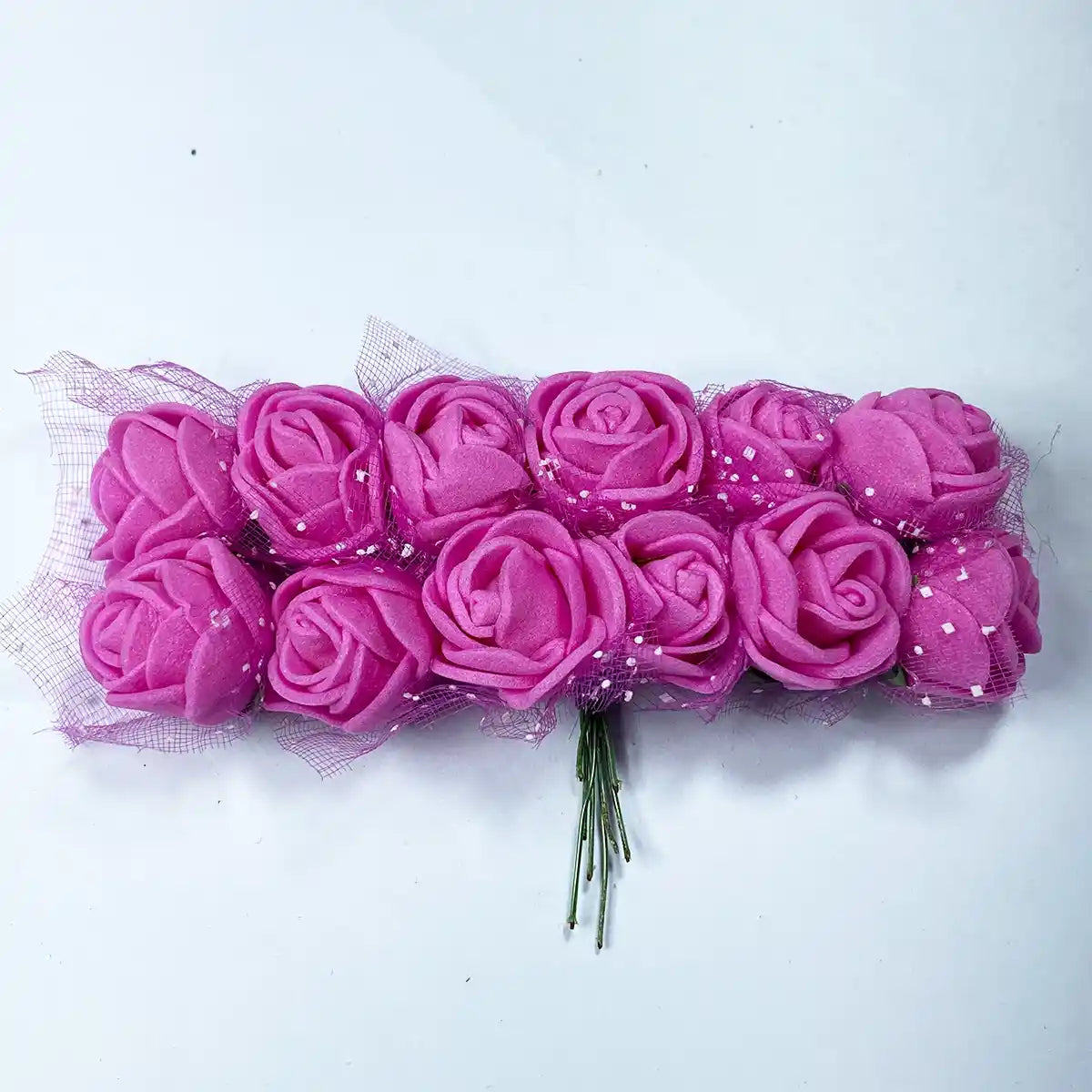 Artificial Miniature Foam Rose Flower DIY Craft - Pack of 12 Pieces (1Bunch)