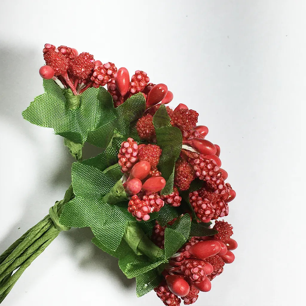 Artificial Pollen Flower for Jewelry Making (Red Colors) 1bunch