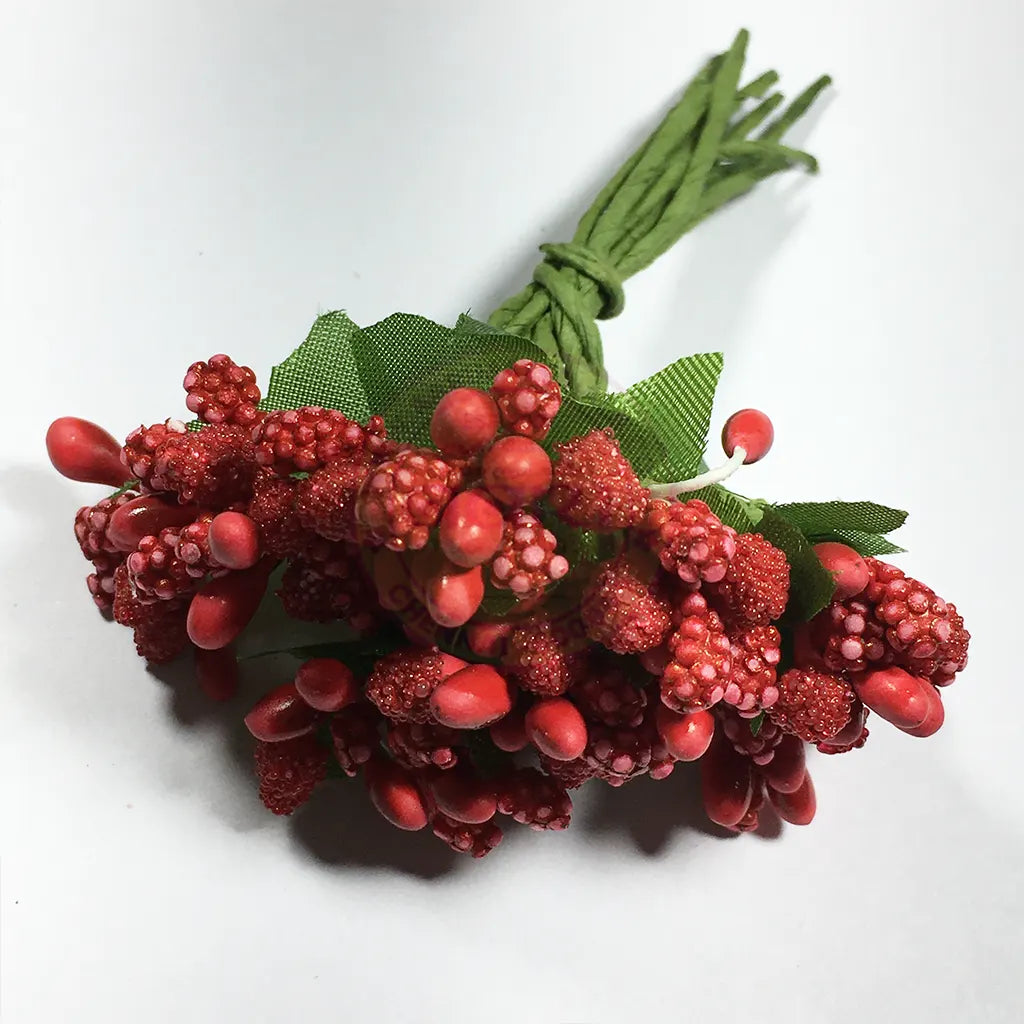 Artificial Pollen Flower for Jewelry Making (Red Colors) 1bunch