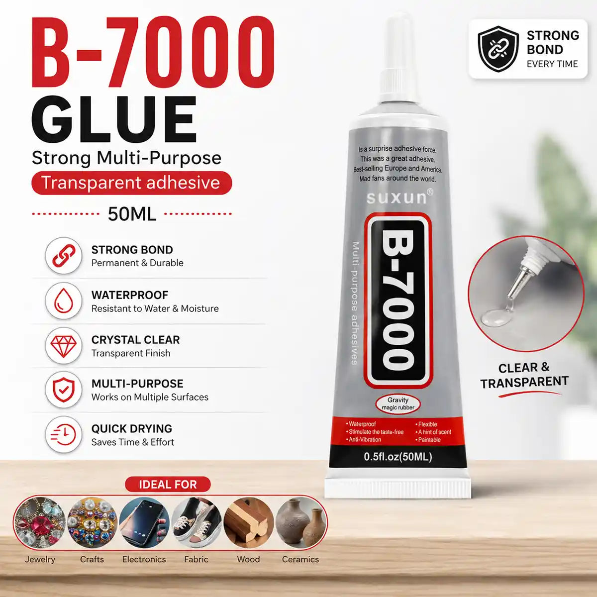 B-7000 Glue Strong Multi-Purpose Transparent adhesive (50ML)