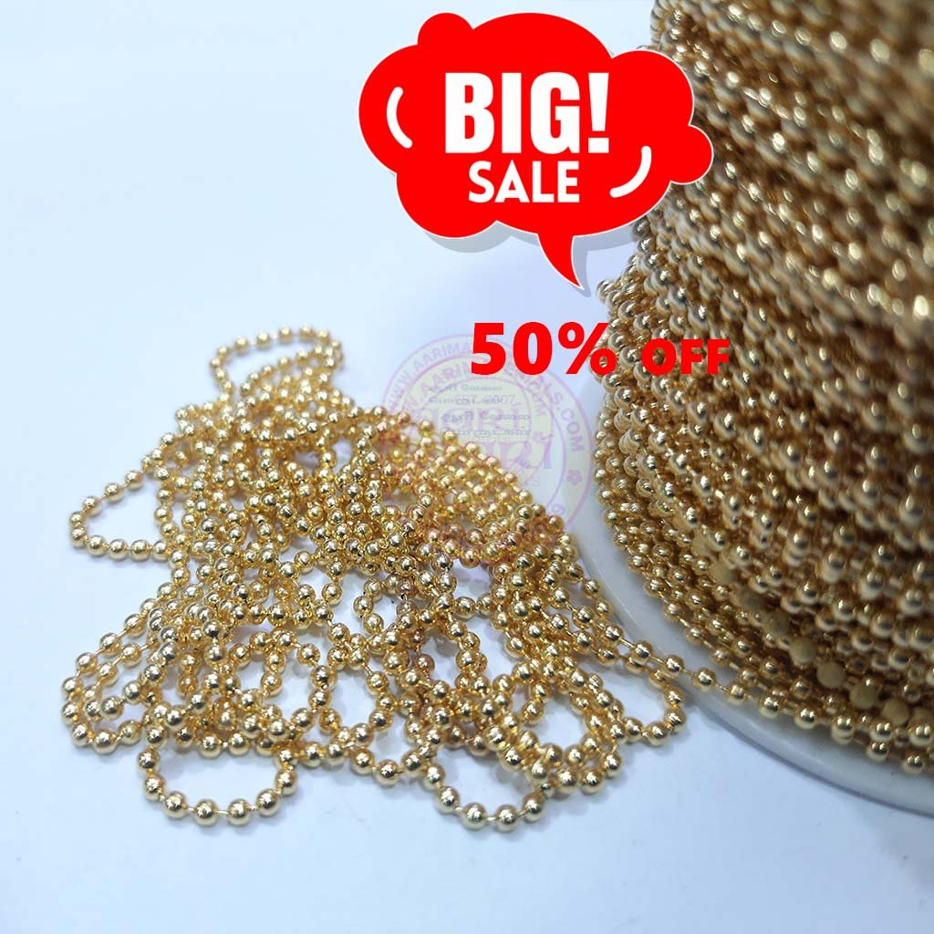 Ball Chain Gold Color 2mm (2meter) Medium Size